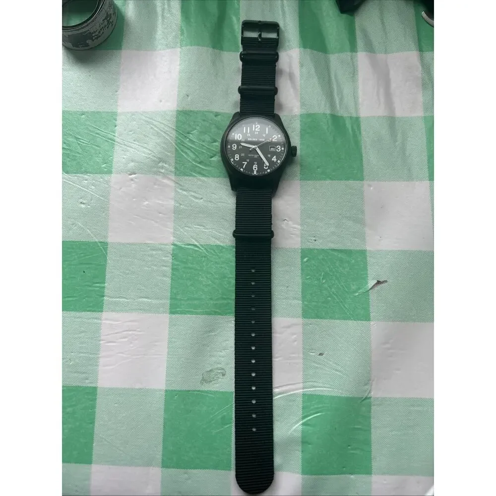 Golden Hour All Black Military Style Nylon Band Men’s Quartz Watch